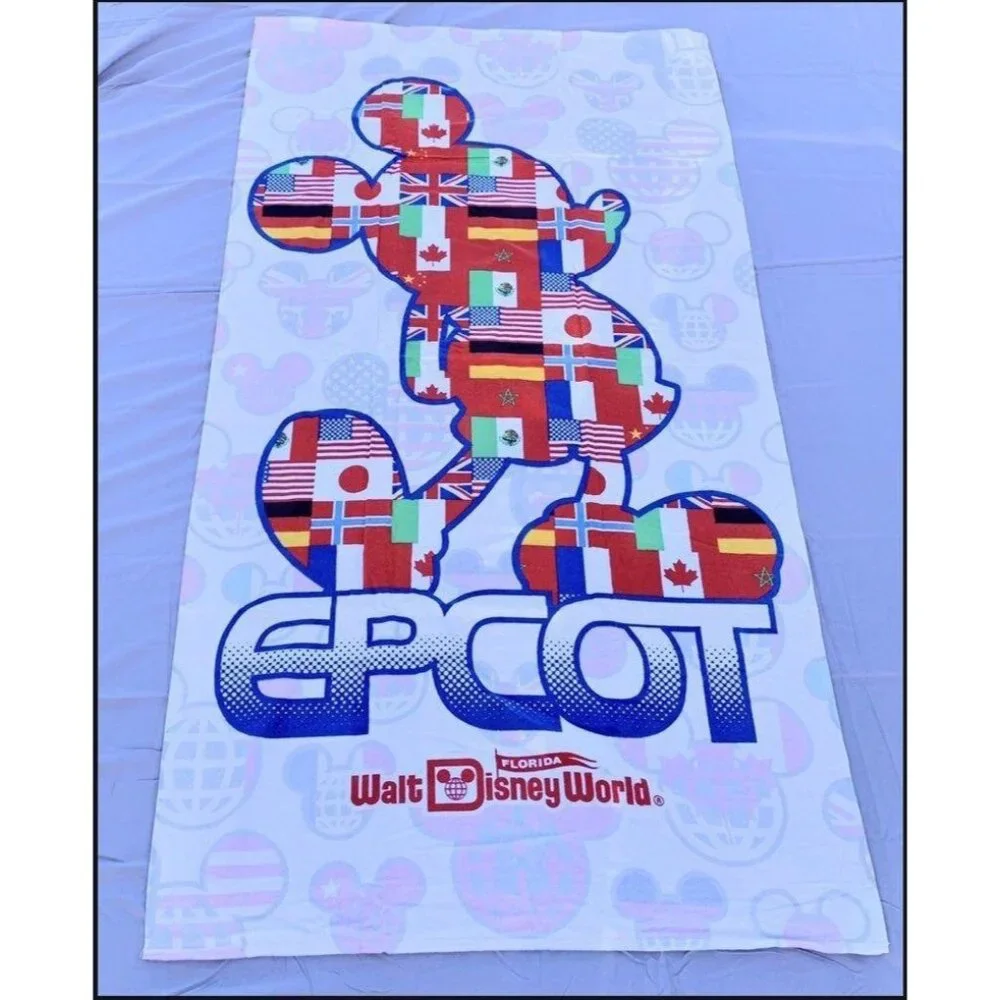 Walt Disney World Epcot Mickey Mouse International Flags Beach Towel